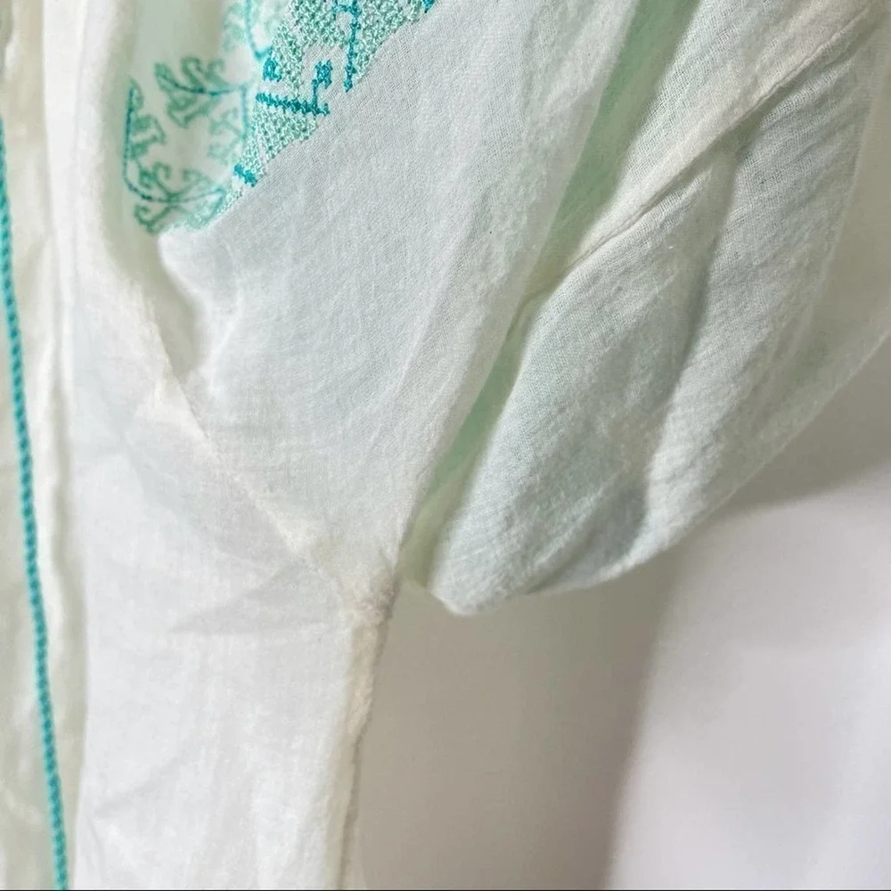 Miss June White Green Embroidered Blouse OS - Picture 5 of 12